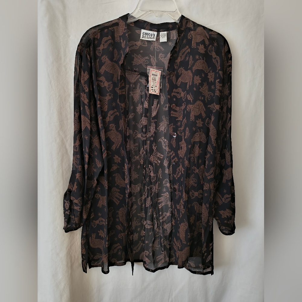 Sheer Black and Brown Patterned Blouse